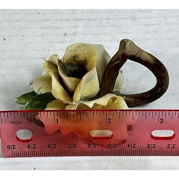 VTG Italian CAPODIMONTE MOLLICA Porcelain Hand Painted Yellow Rose Candle Holder - Picture 10 of 10